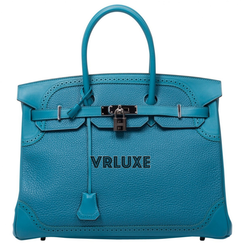 HERMES Birkin 35 Ghilliess Blue PHW Turquoise Bag